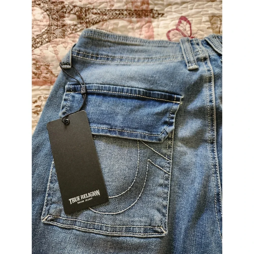 TRUE RELIGION Womens Cargo Straight Leg Blue Jeans Pants Pockets Stretch Size 27